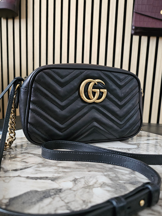 447632- Gucci GG marmont camera bag. Black - GHW.