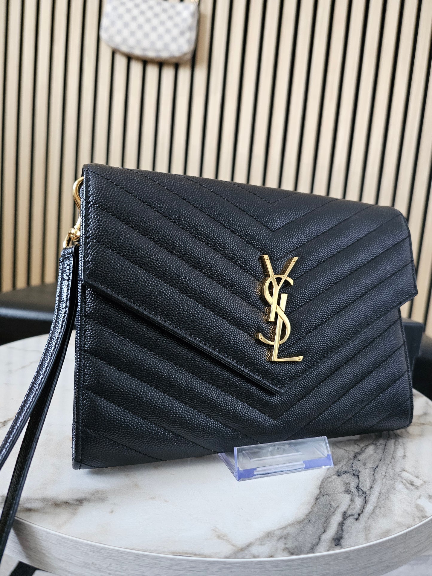 YSL Cassandre clutch, black GHW.