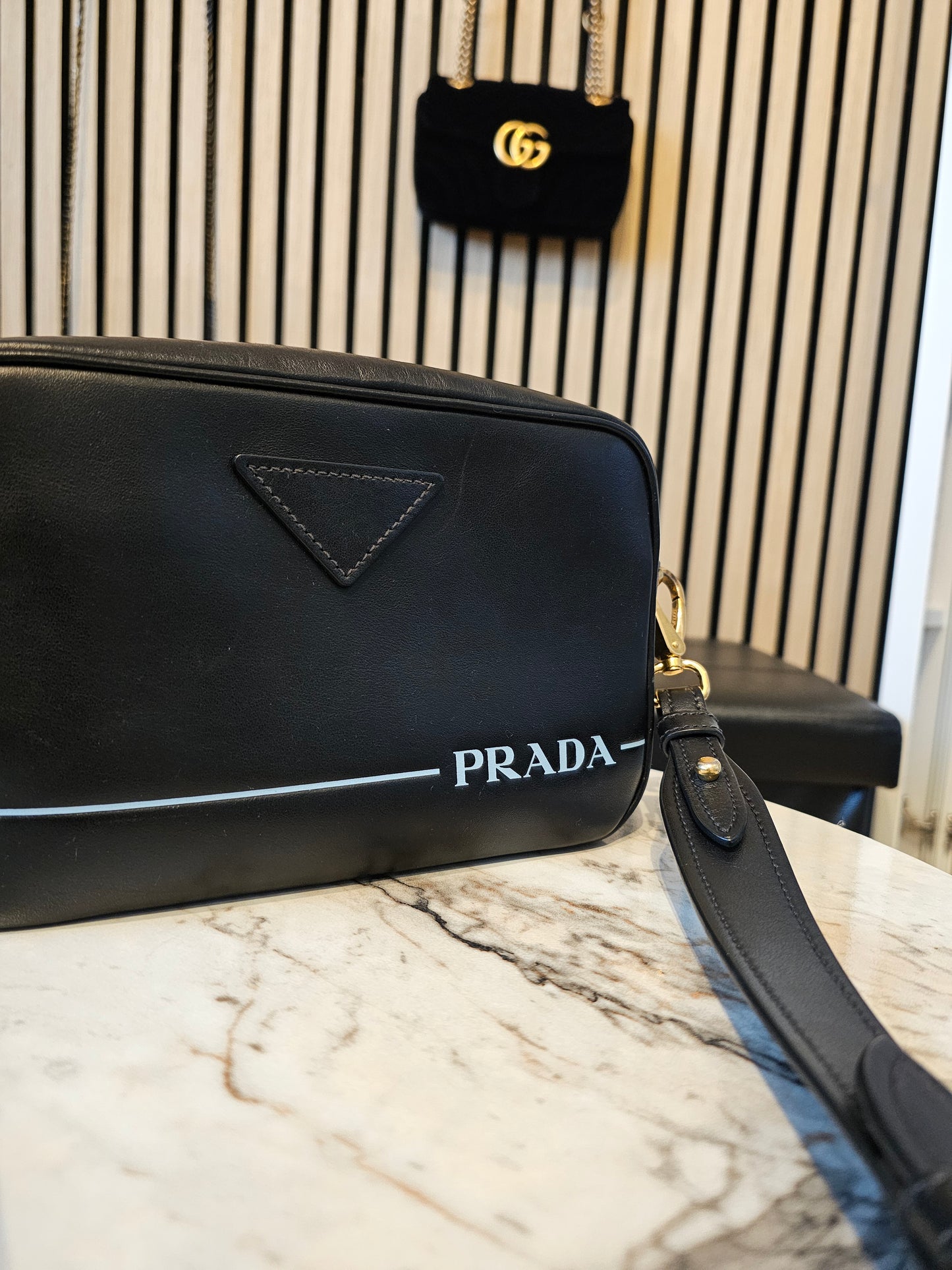 Prada Mirage Camera bag - black, saffiano leather.