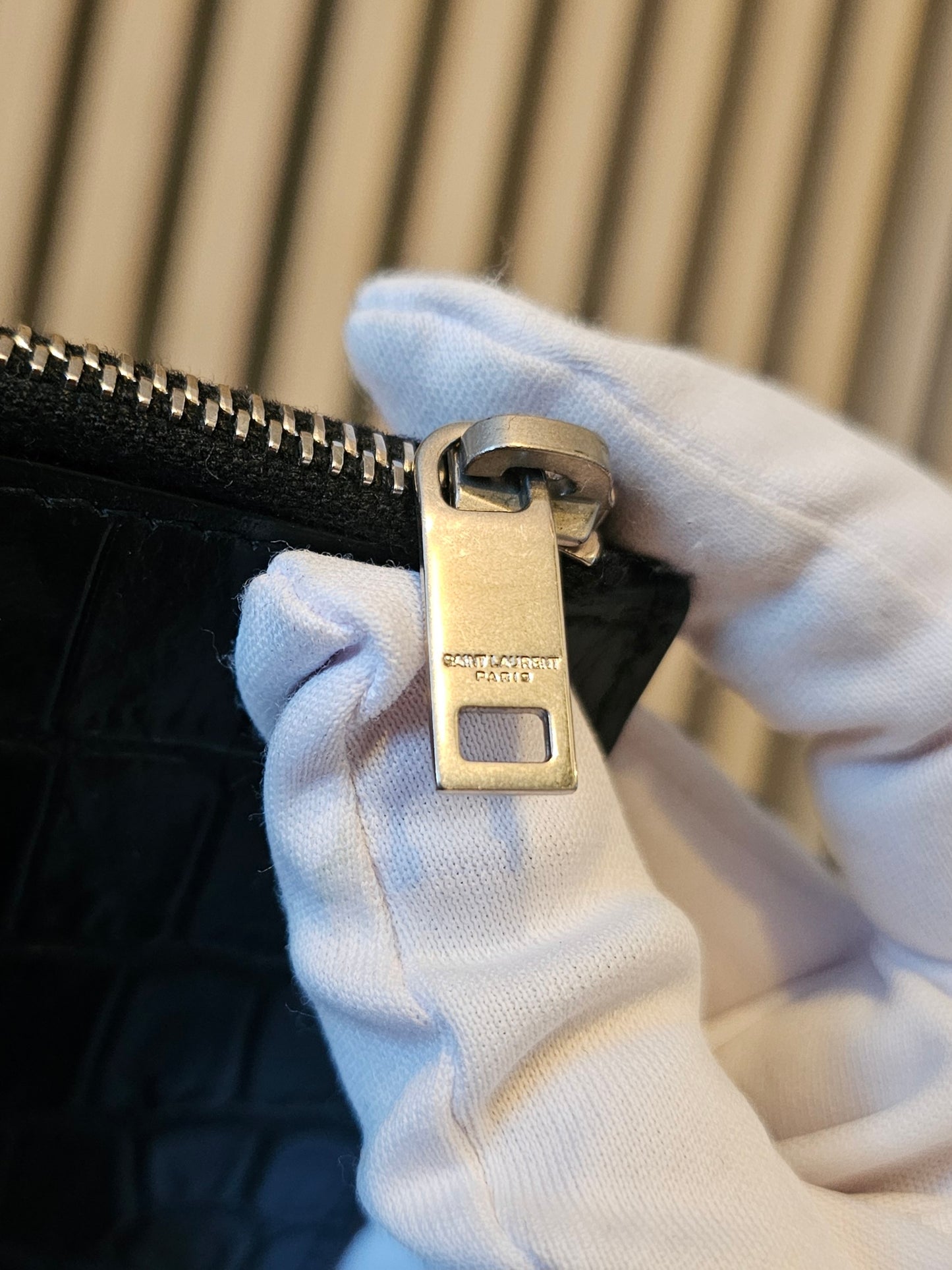 YSL slim purse, black croc print.