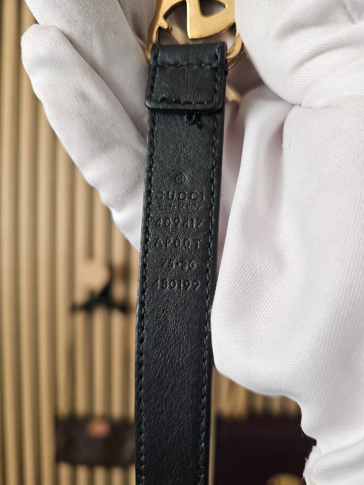 409417- Gucci GG thin belt, black.
