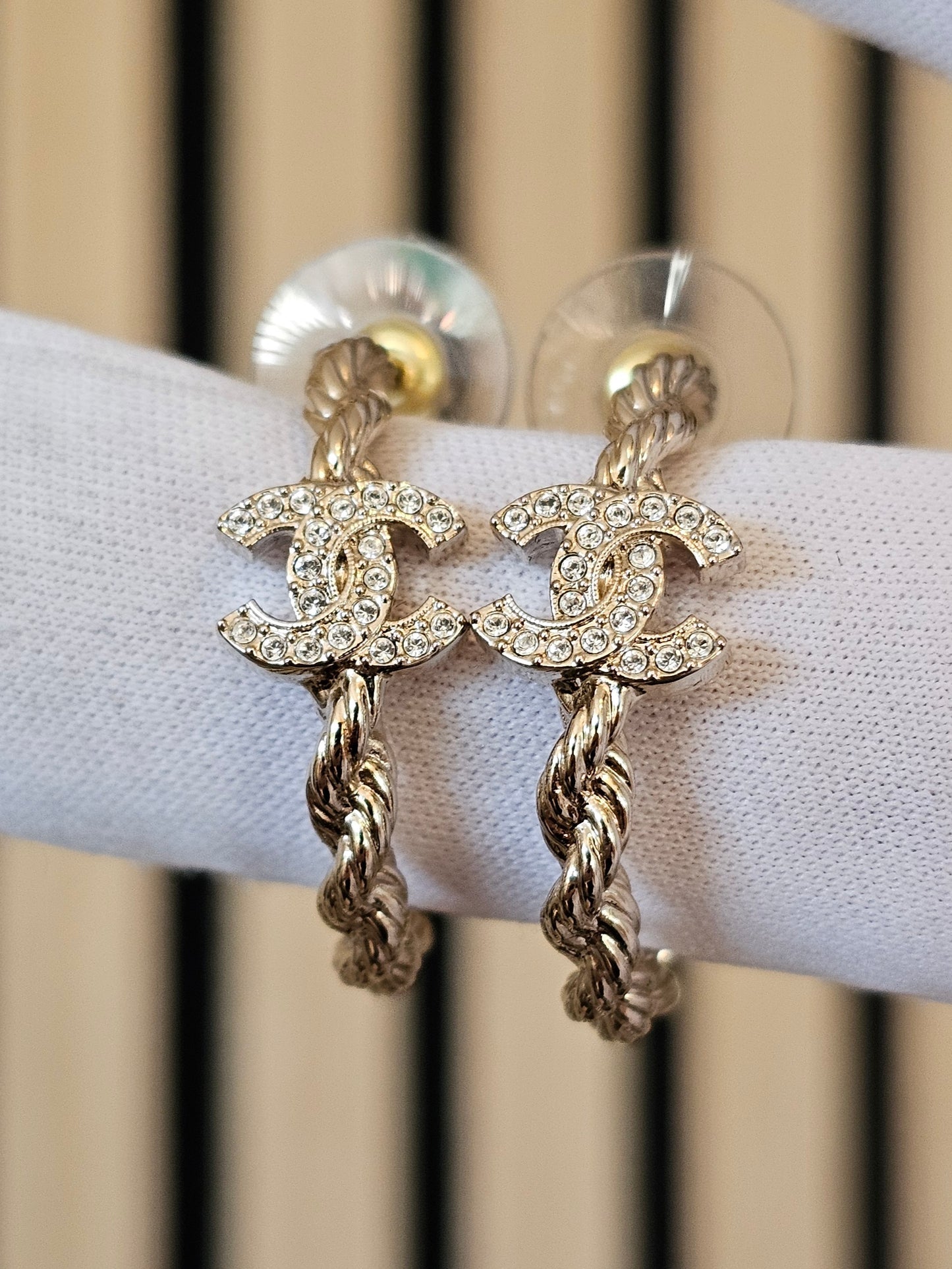 ABH176 - Chanel Earrings, small golden hoops.