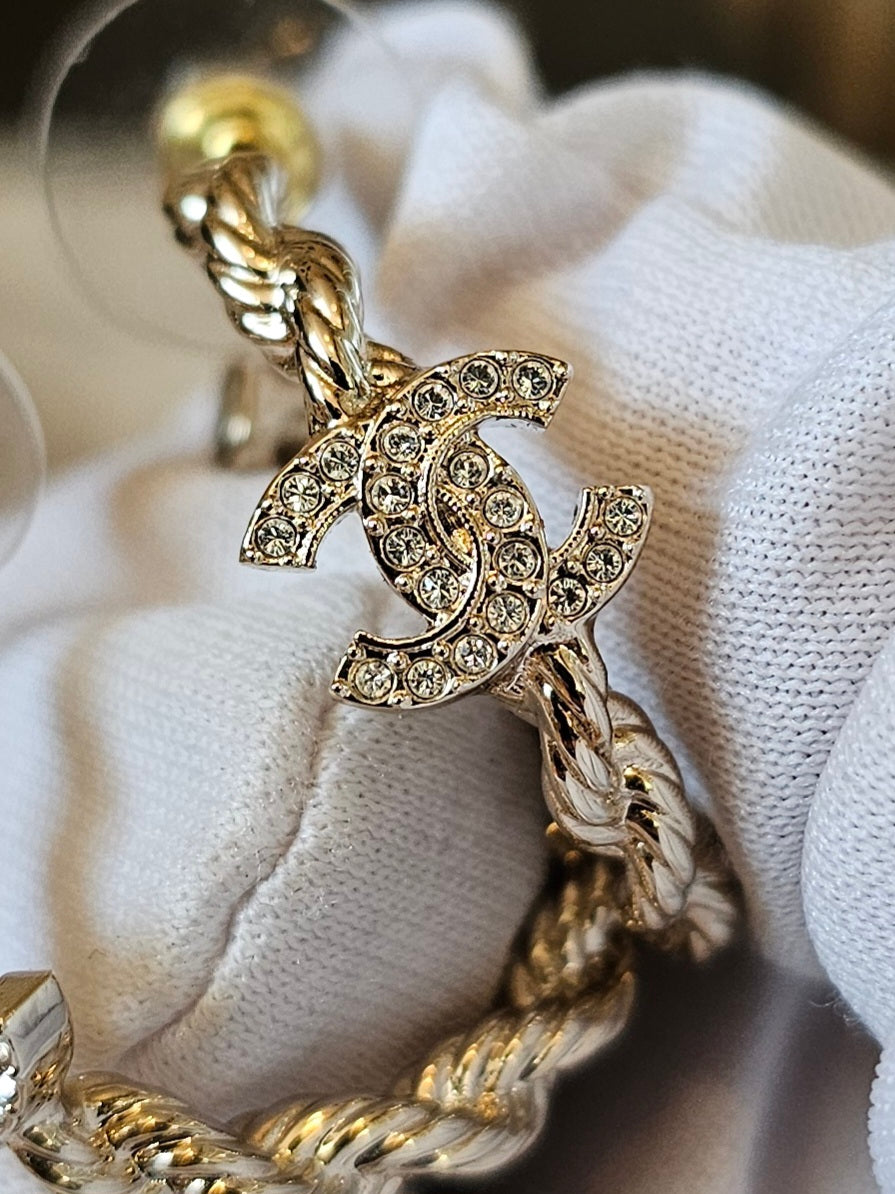 ABH176 - Chanel Earrings, small golden hoops.