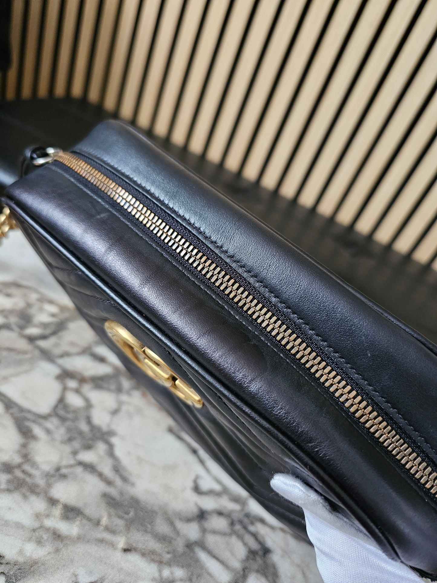 447632- Gucci GG marmont camera bag. Black - GHW.