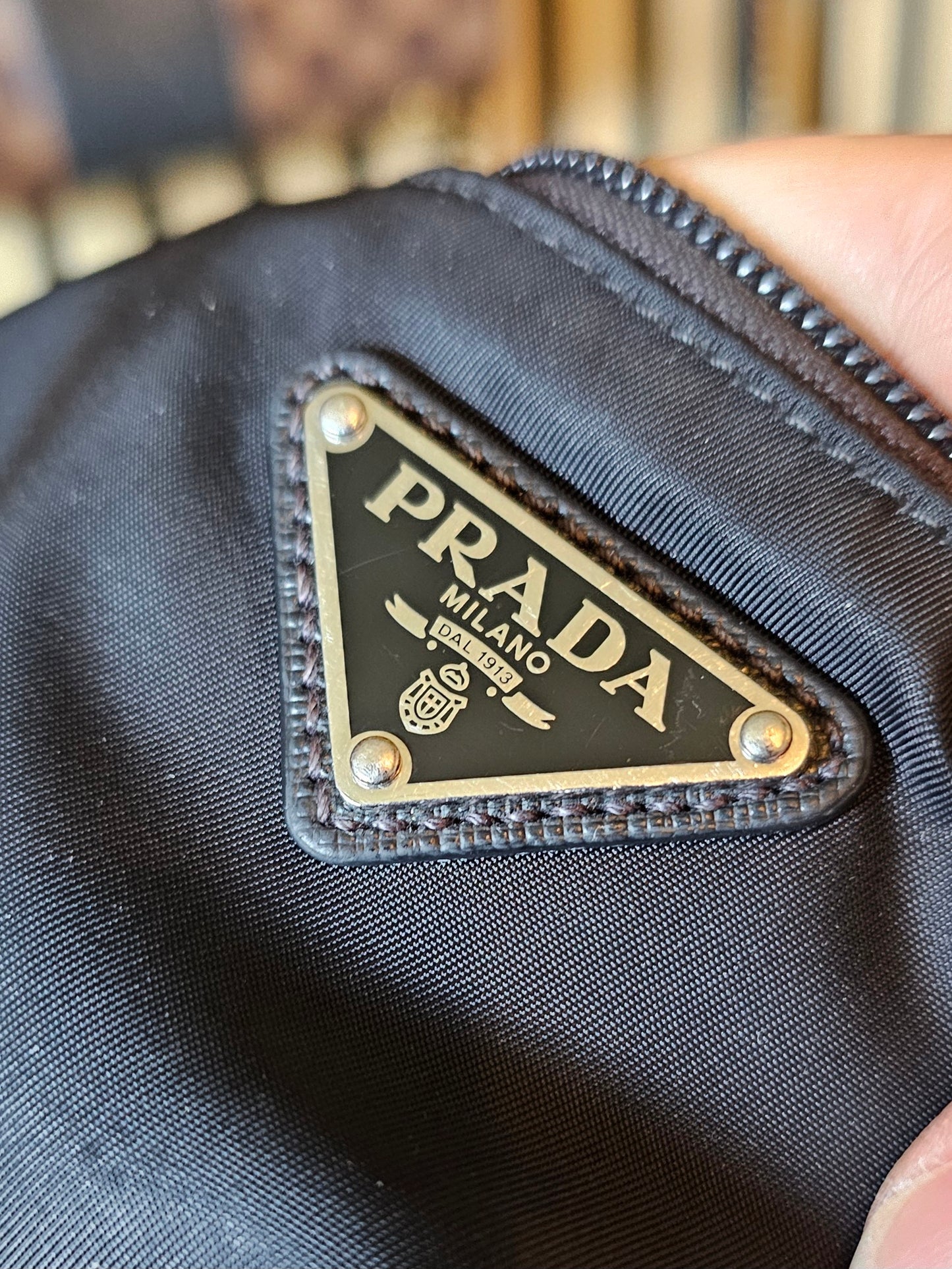 Prada belt bag black, re-nylon- saffiano leather.