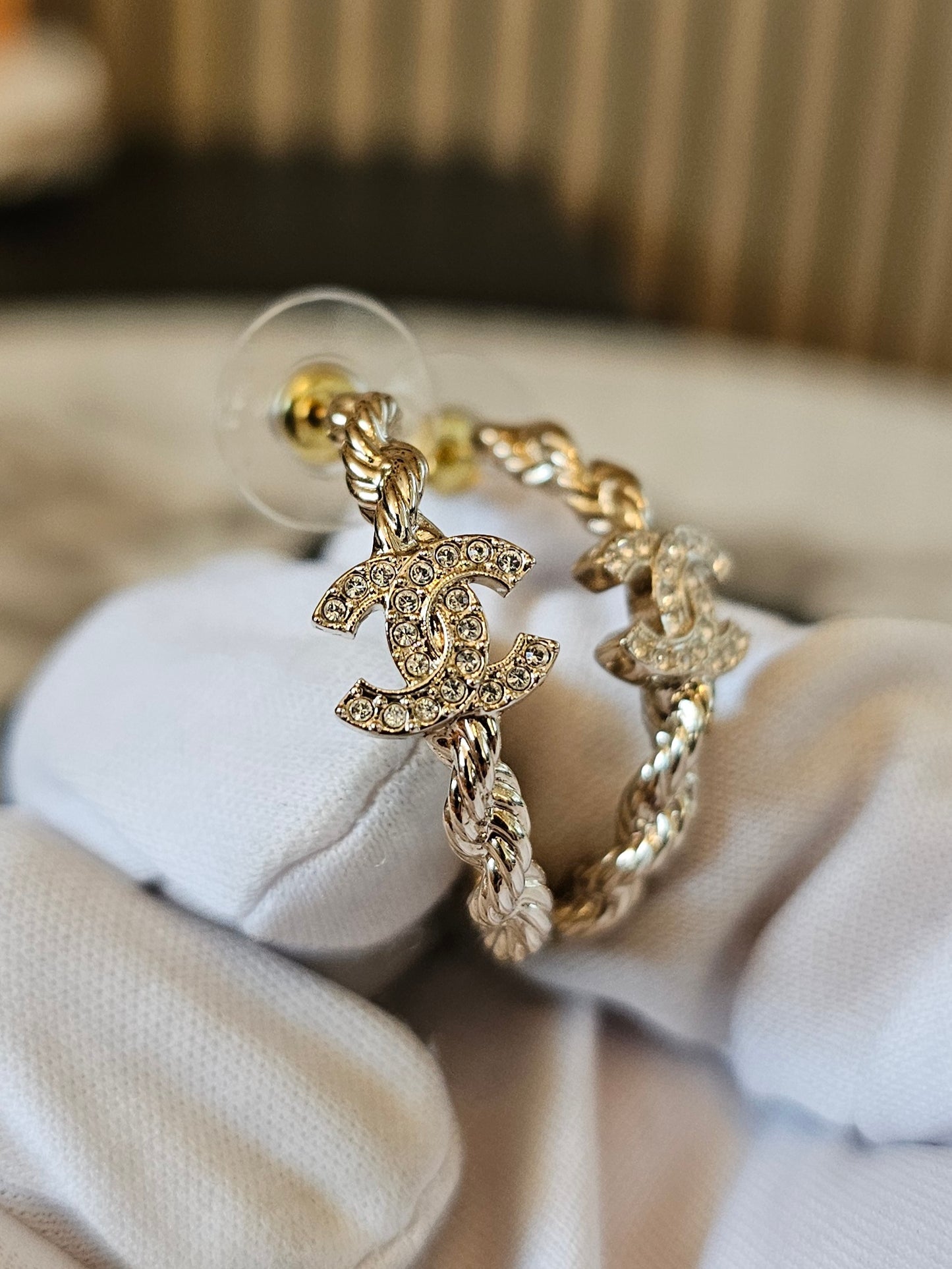 ABH176 - Chanel Earrings, small golden hoops.