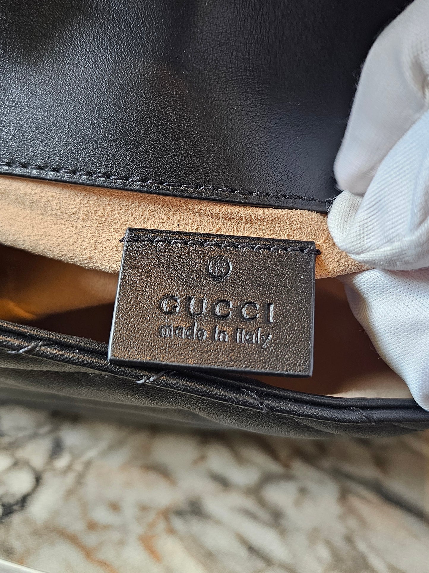 476433- Gucci GG marmont bag, black, mini size.