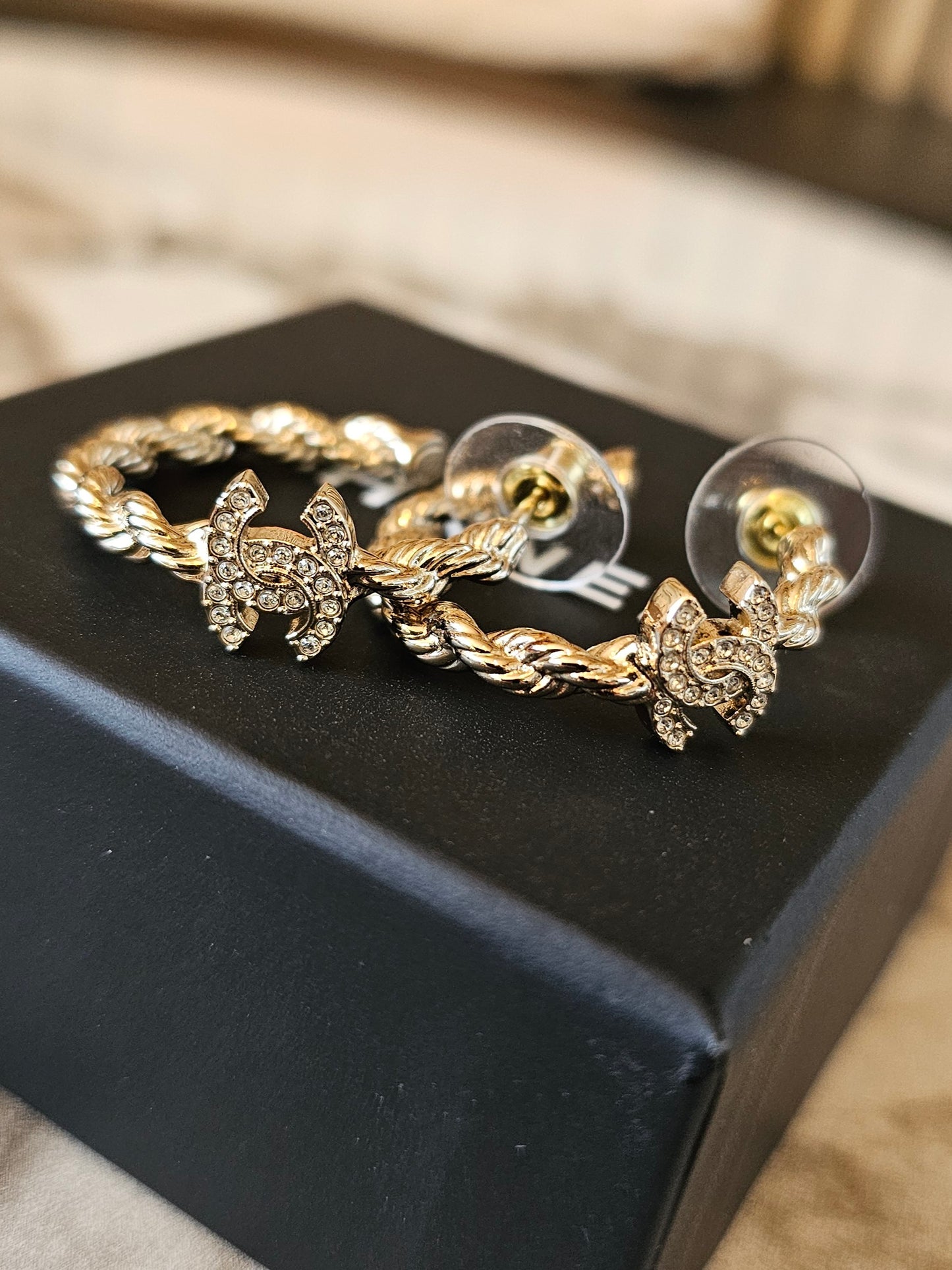 ABH176 - Chanel Earrings, small golden hoops.