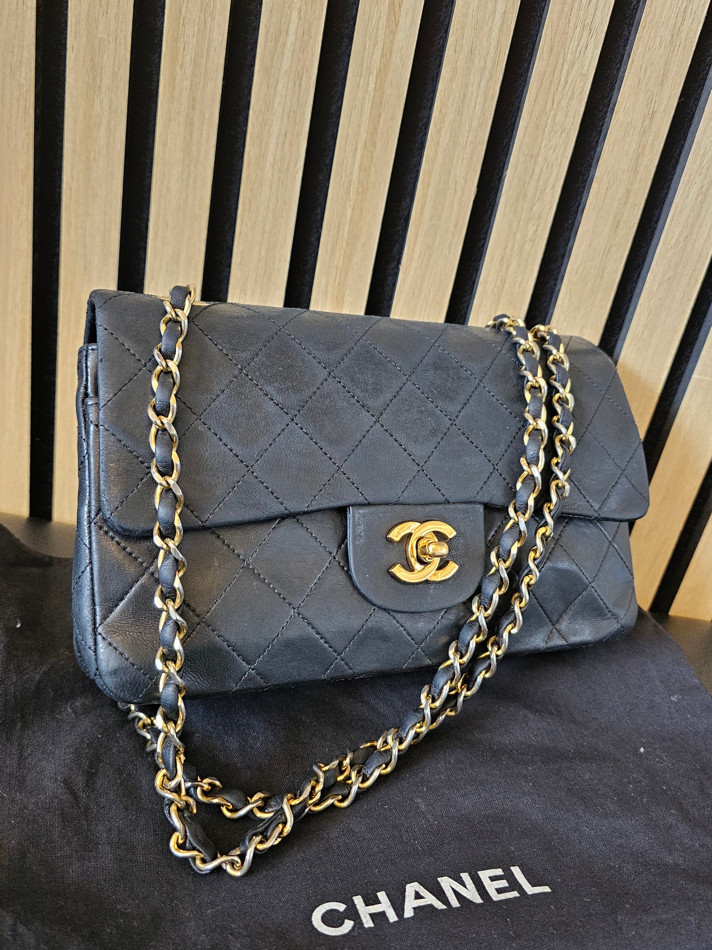 Chanel Classic double flap, small, GHW, lambskin - Black.