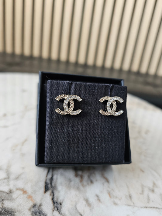 Chanel earrings, golden with stones - small.