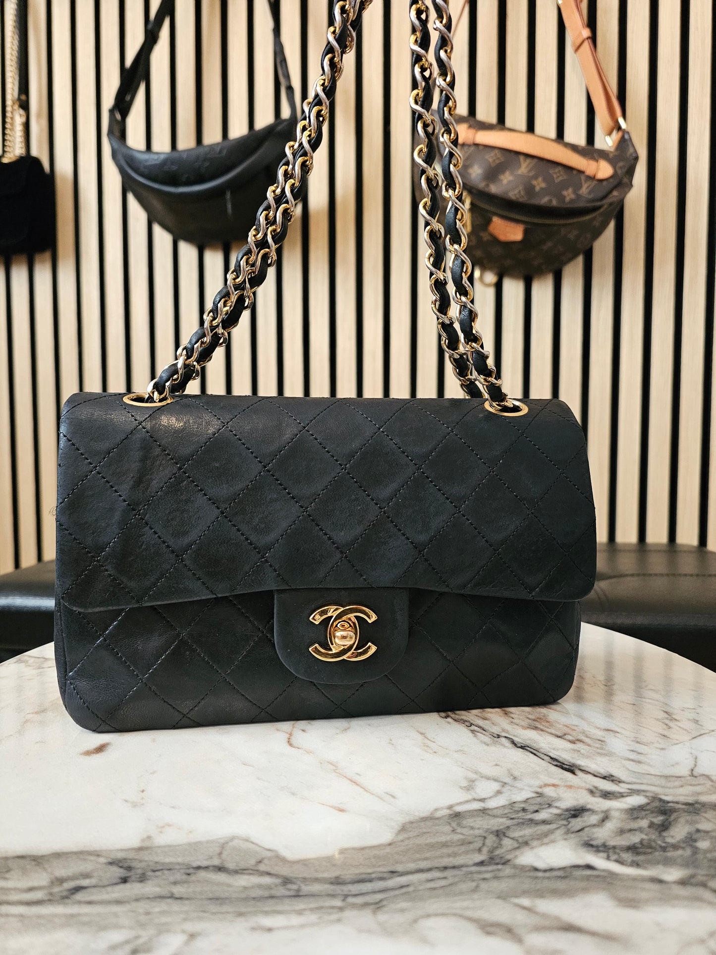 Chanel Classic double flap, small, GHW, lambskin - Black.