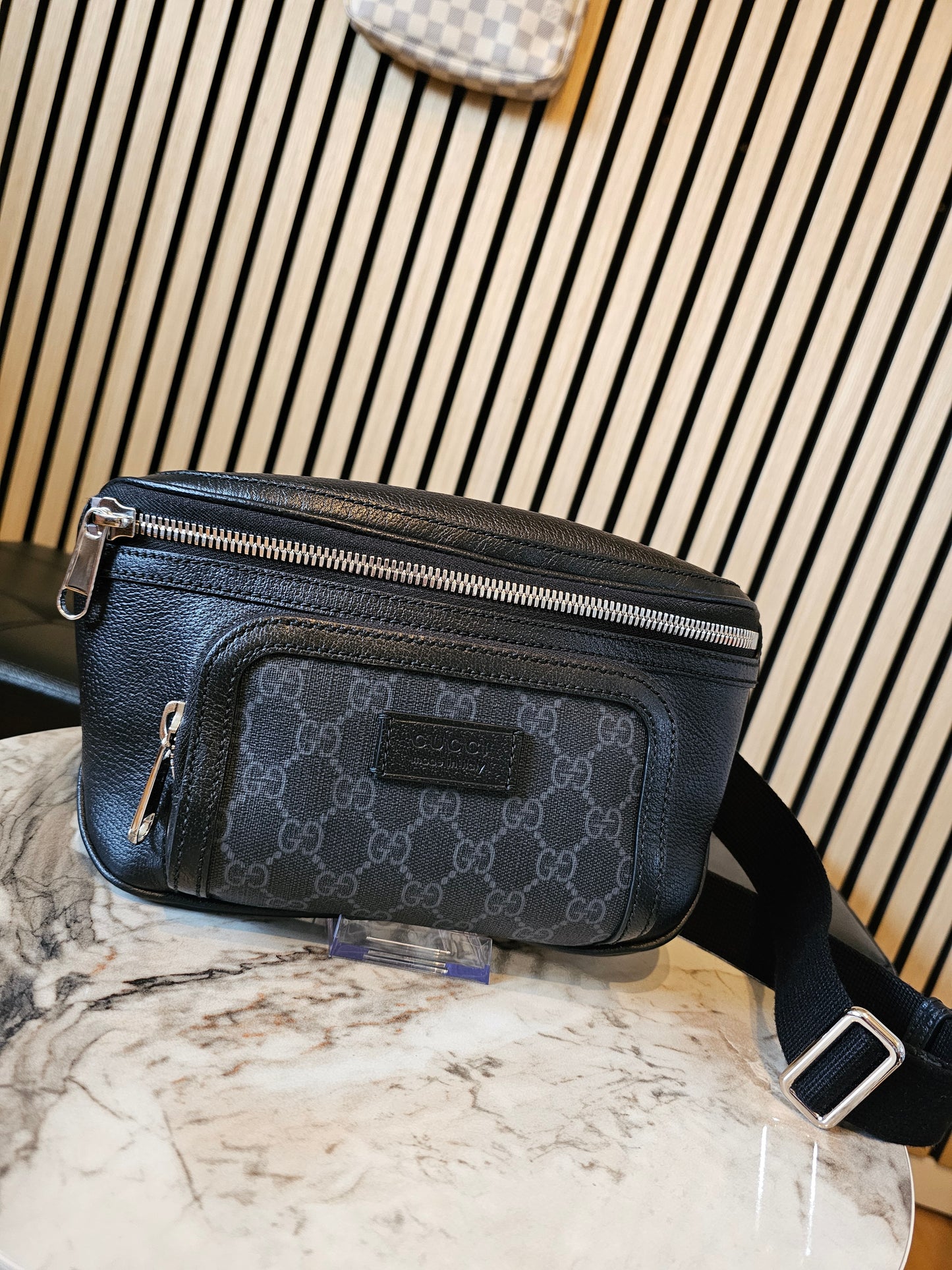 795463 - Gucci black beltbag, GG supreme.