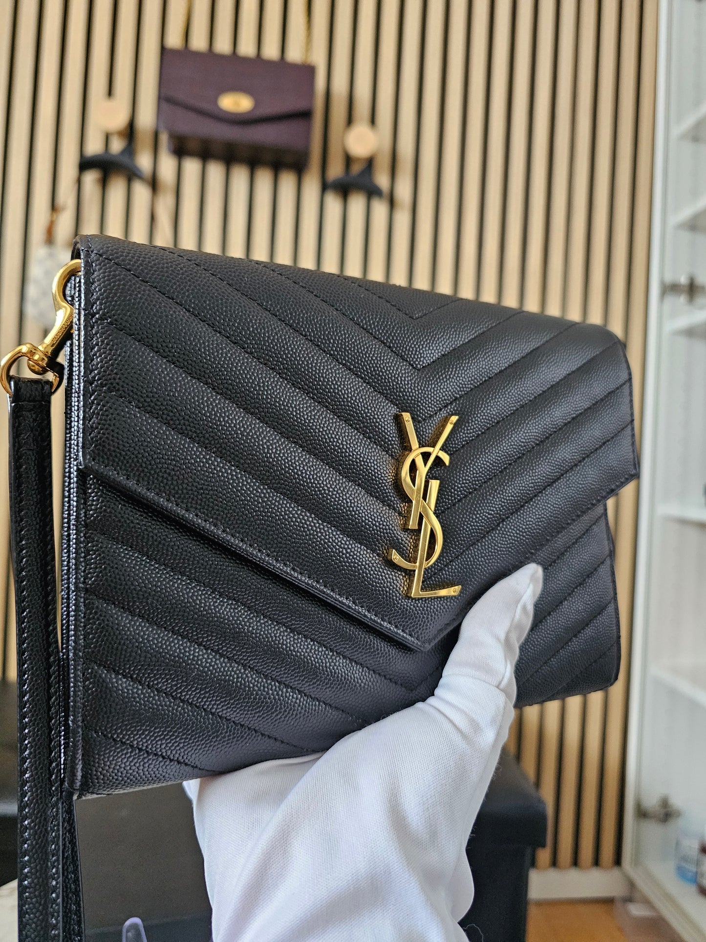 YSL Cassandre clutch, black GHW.