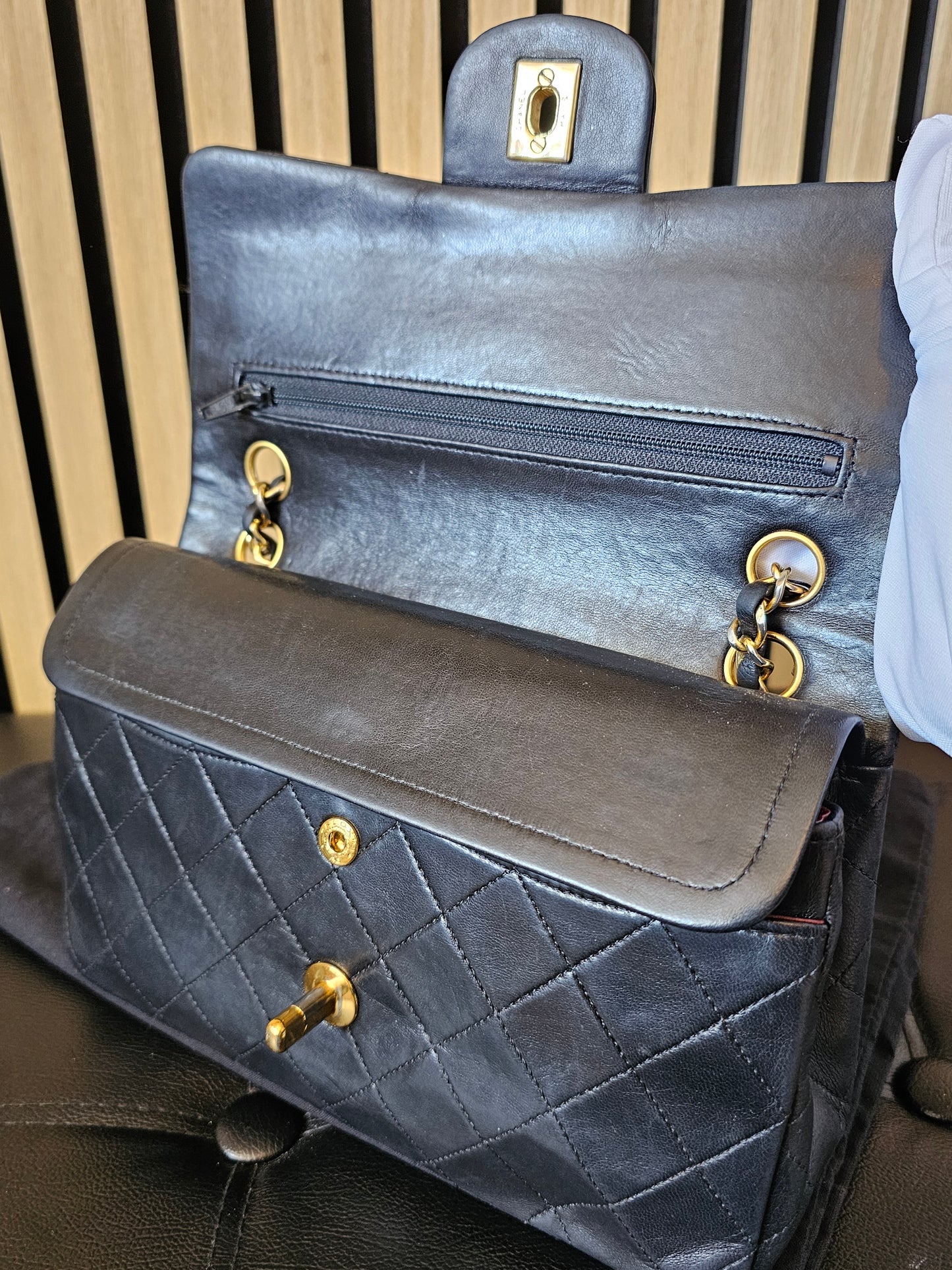 Chanel Classic double flap, small, GHW, lambskin - Black.