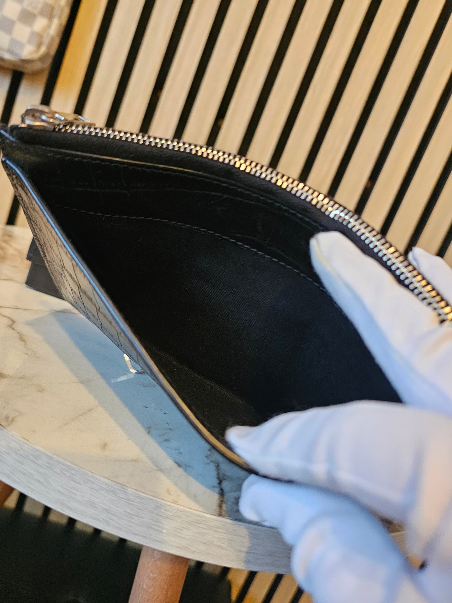 YSL slim purse, black croc print.
