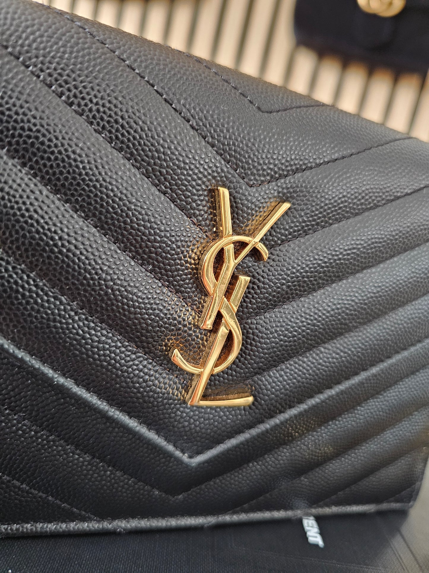 Ysl Cassandre envelope Chain wallet, black with - GHW.