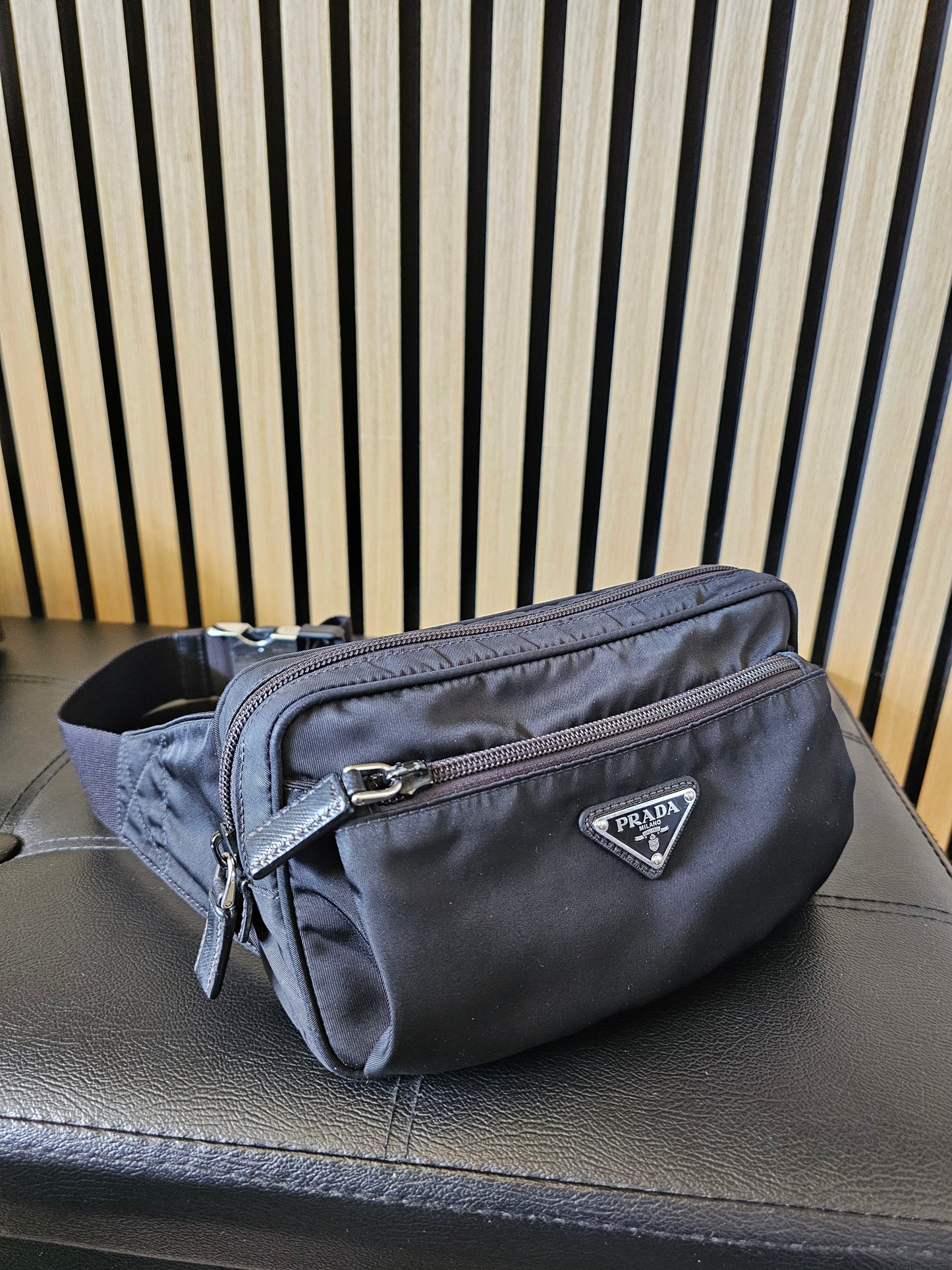 Prada belt bag black, re-nylon- saffiano leather.