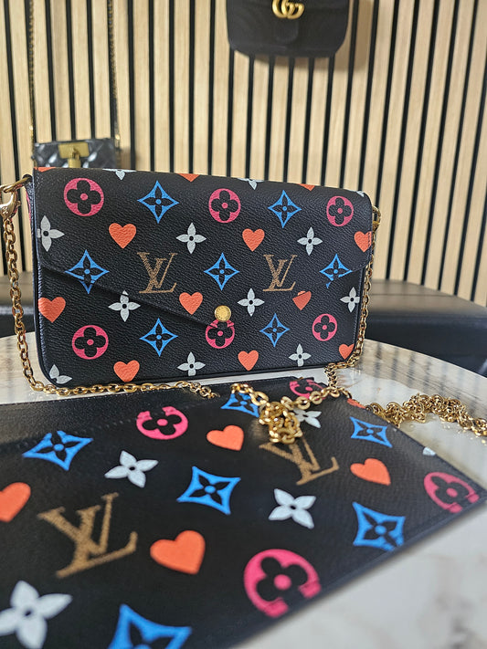 M80232 - Felicie pochette bag, black - multicolour monogram.