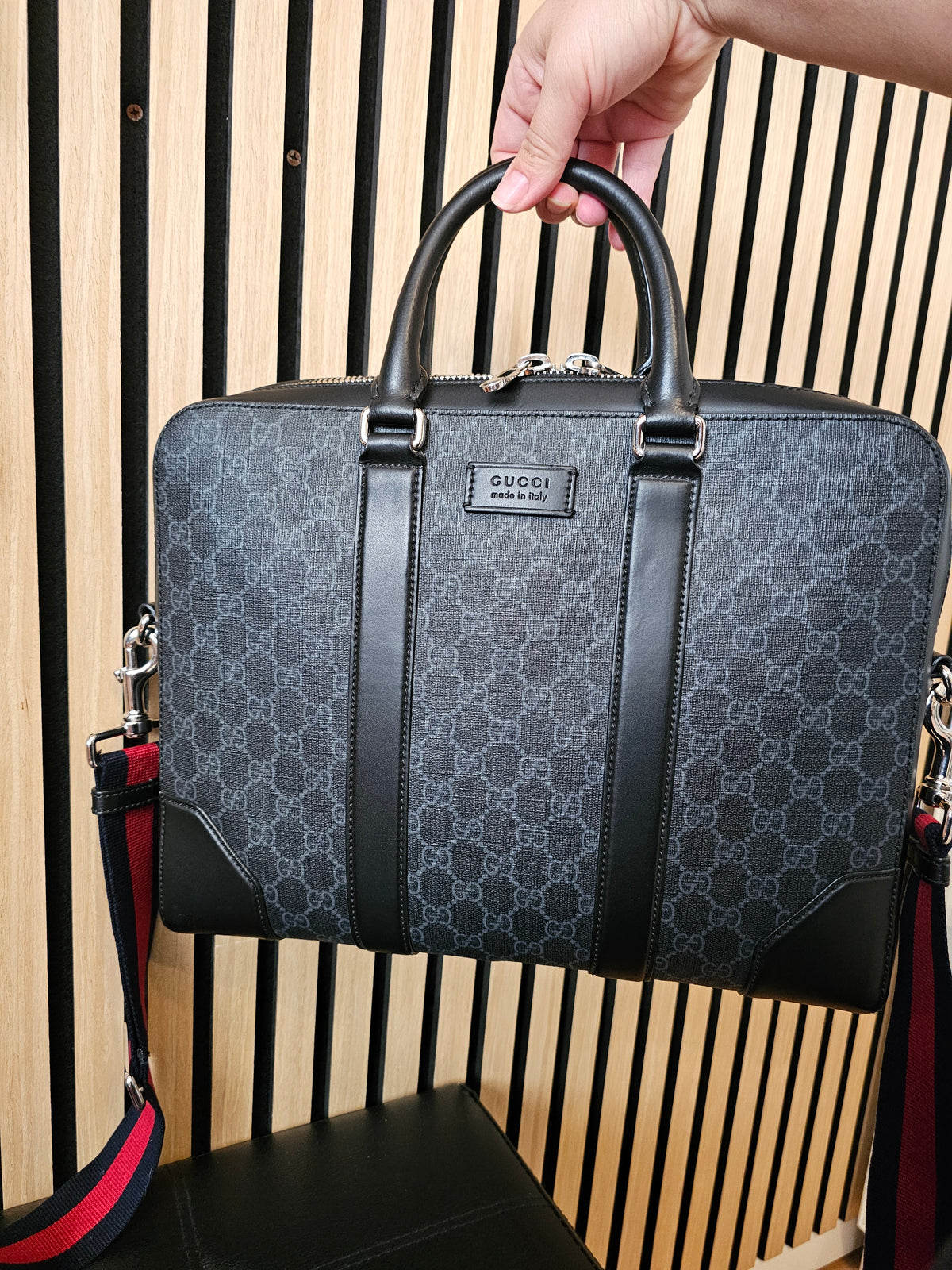 Gucci briefcase, GG supreme, black.