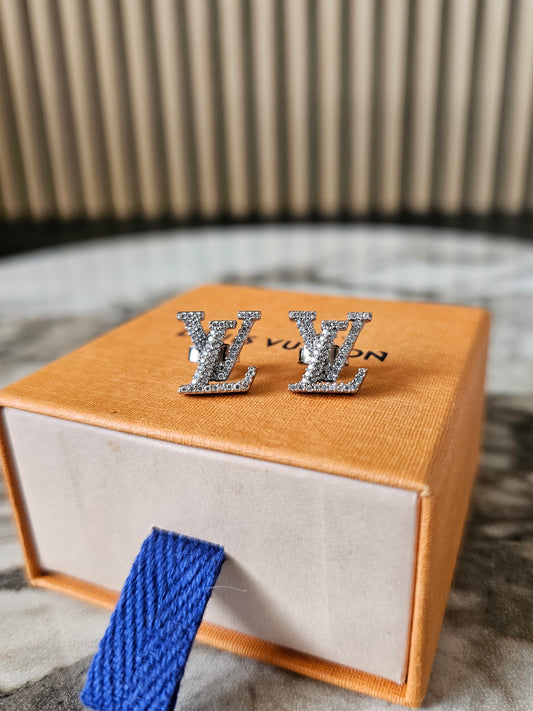 Louis Vuitton iconic LV earrings, silver/palladium with stones.