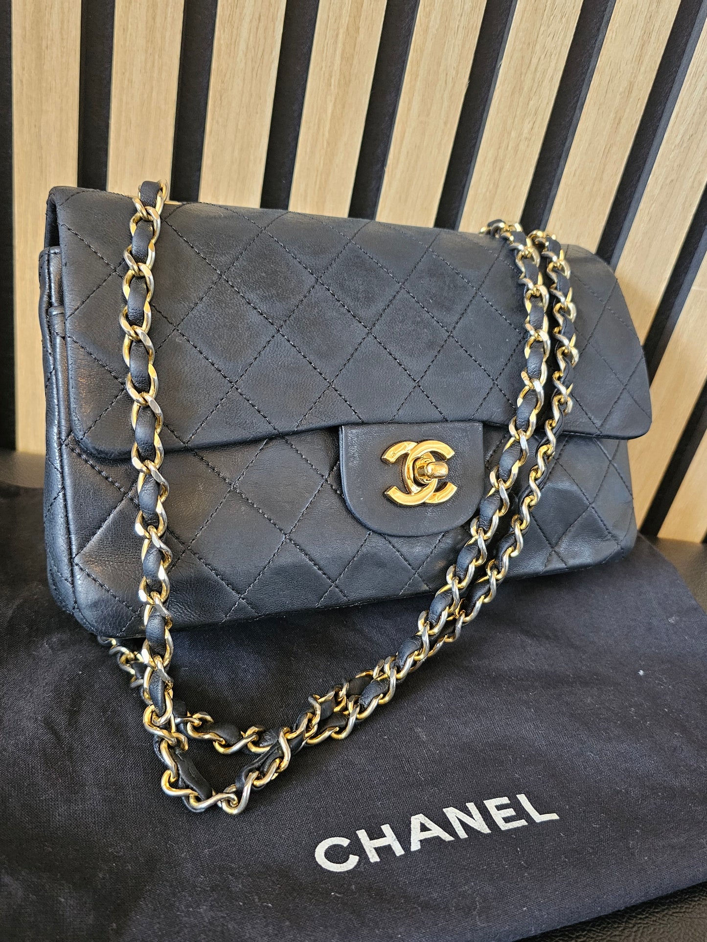 Chanel Classic double flap, small, GHW, lambskin - Black.