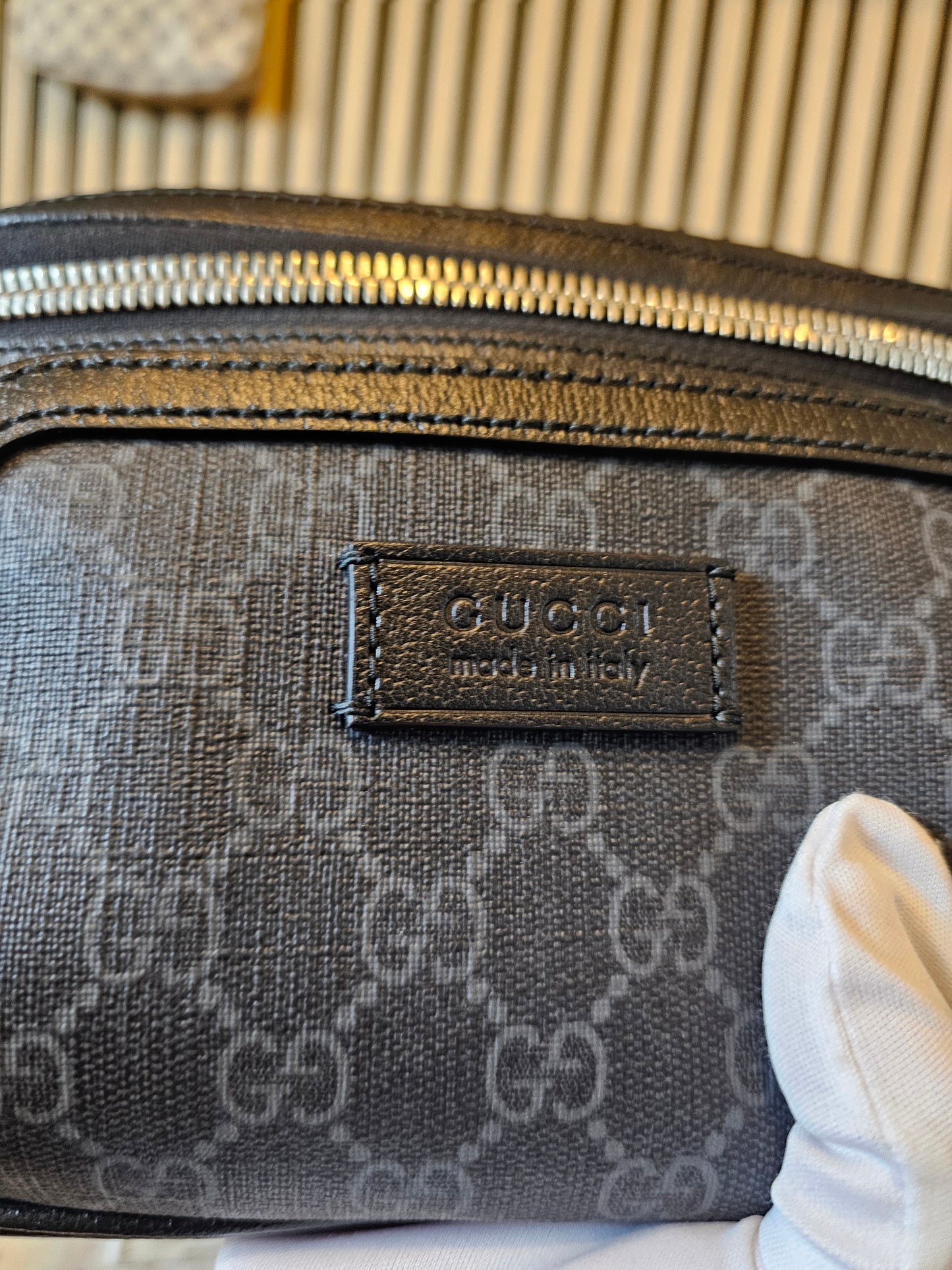 795463 - Gucci black beltbag, GG supreme.