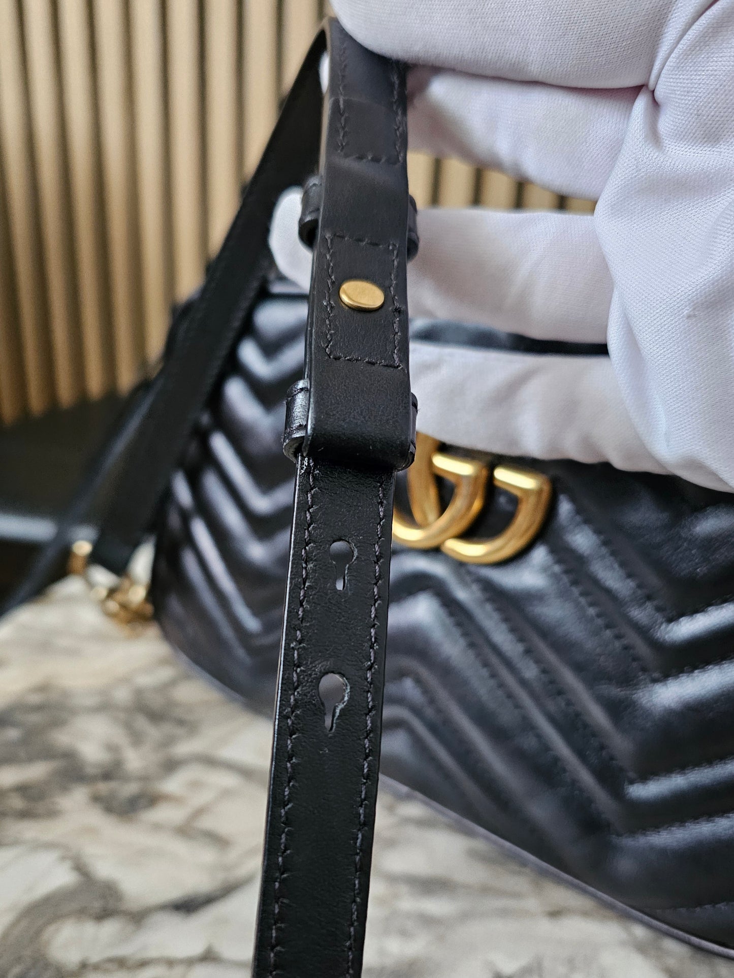 447632- Gucci GG marmont camera bag. Black - GHW.