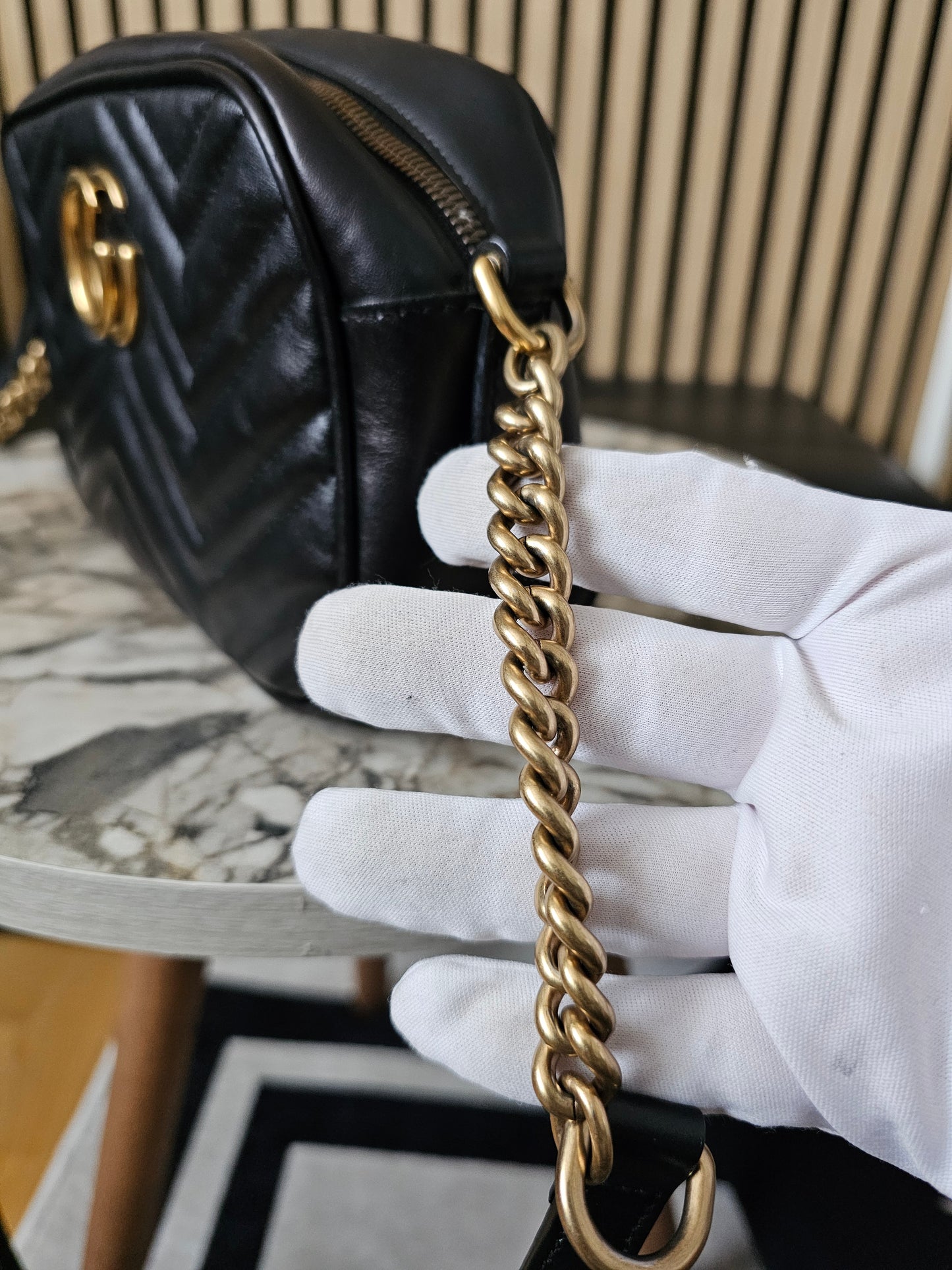 447632- Gucci GG marmont camera bag. Black - GHW.