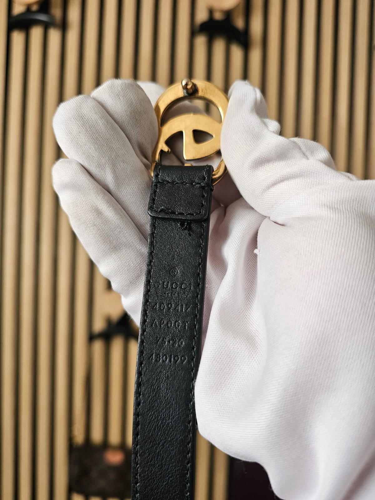 409417- Gucci GG thin belt, black.