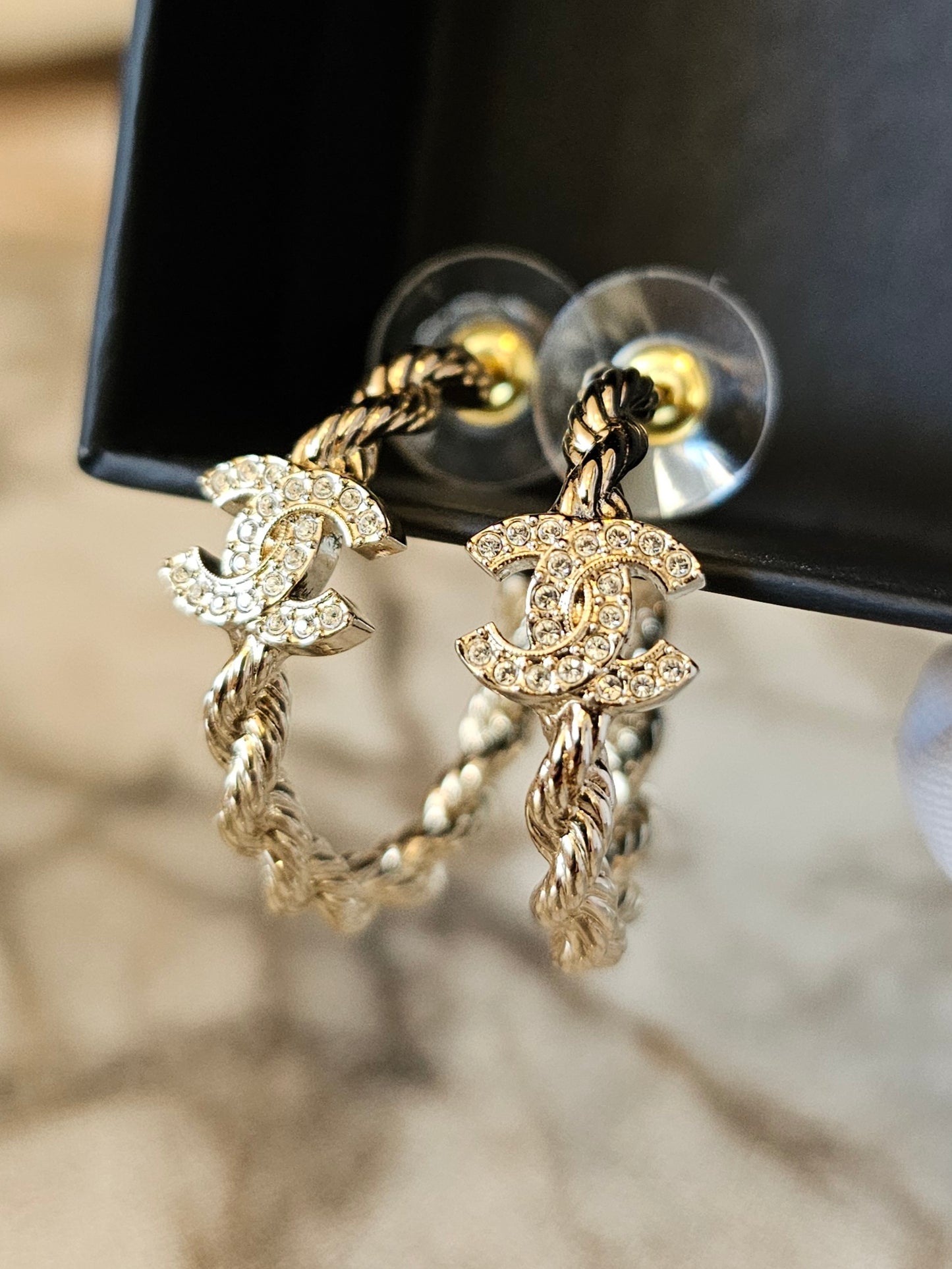 ABH176 - Chanel Earrings, small golden hoops.