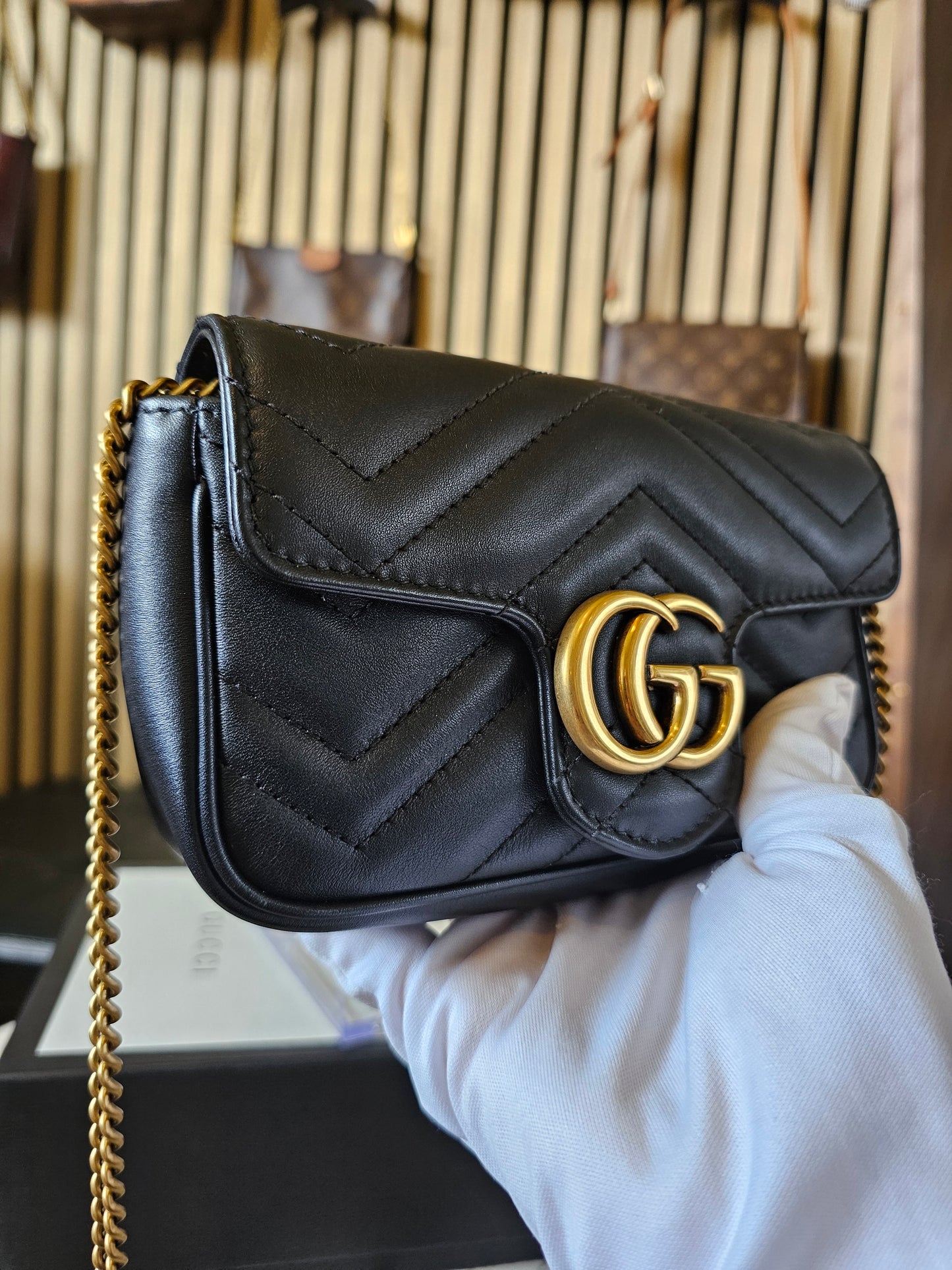 476433- Gucci GG marmont bag, black, mini size.