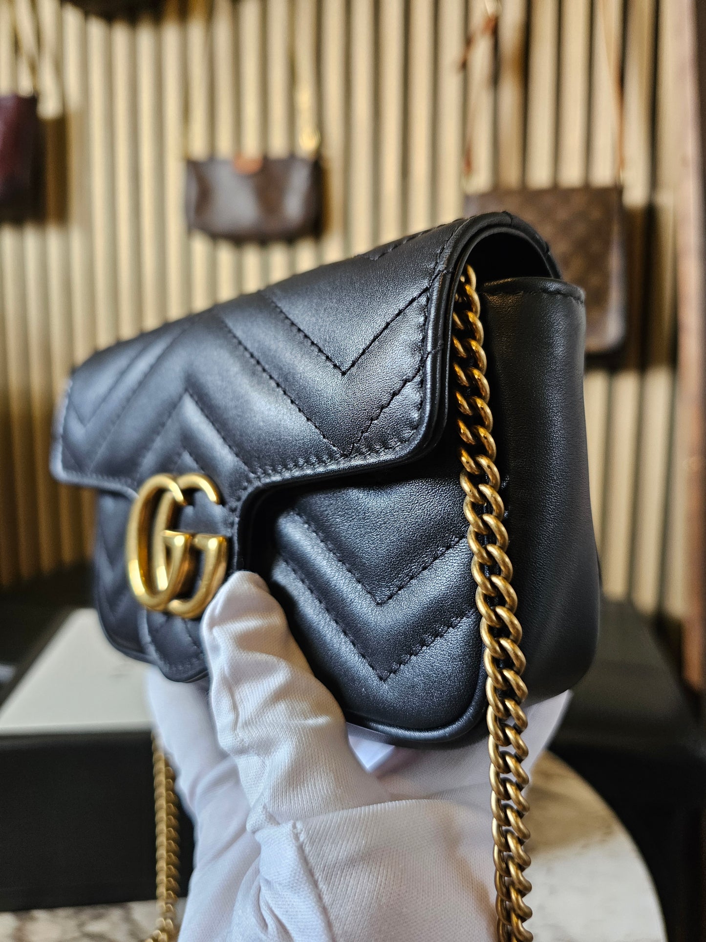 476433- Gucci GG marmont bag, black, mini size.