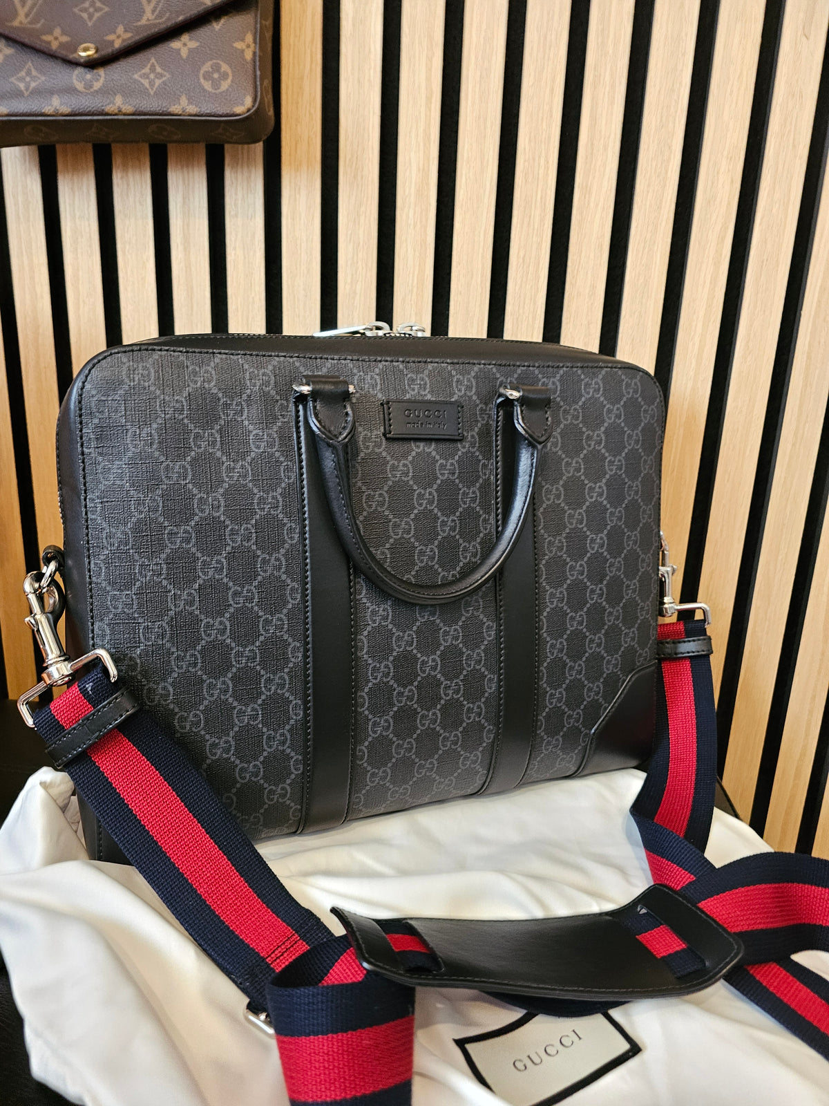 Gucci briefcase, GG supreme, black.