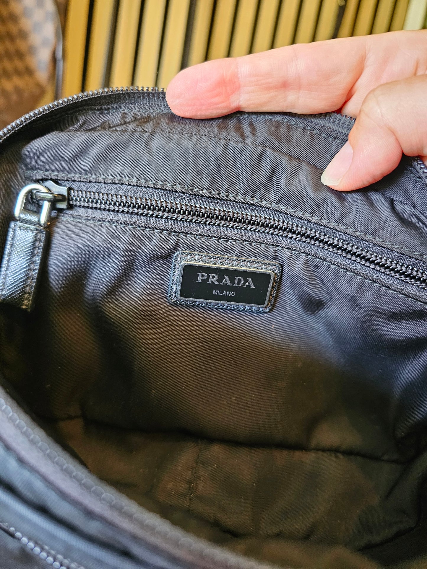 Prada belt bag black, re-nylon- saffiano leather.