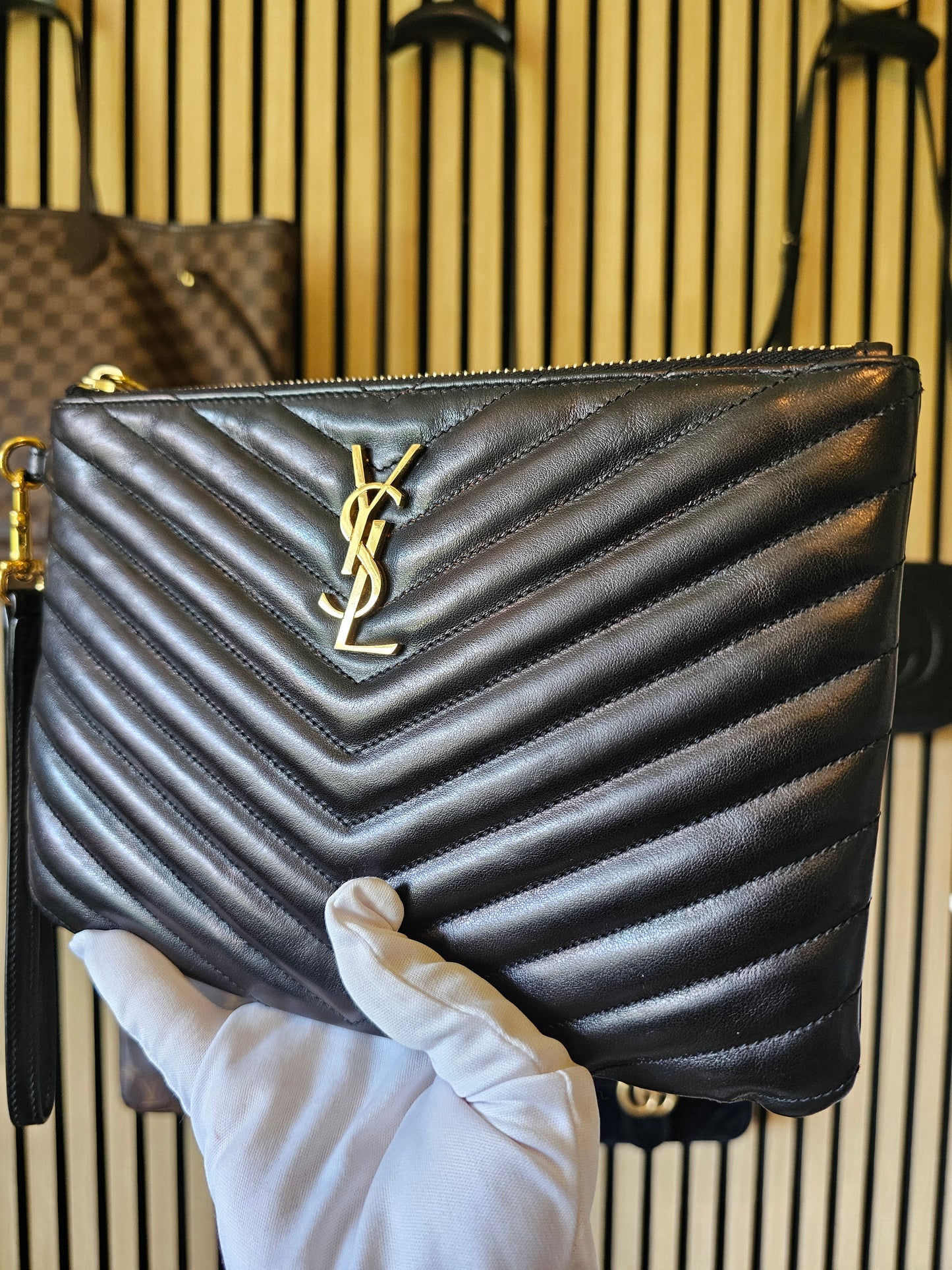 379039- YSL Cassandre matelasse pouch, black, leather.